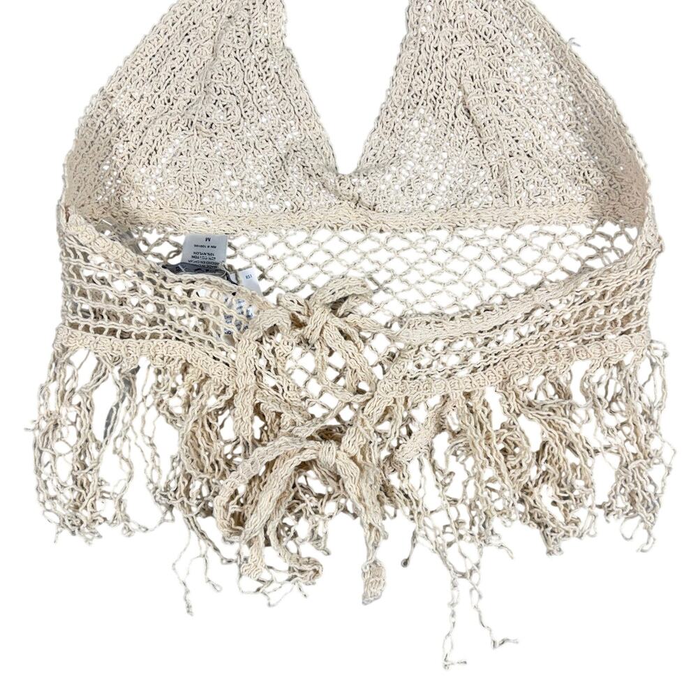 Julia by Love J Crochet Halter Top Beige Natural Cotton Boho Fringe Festival NWT - Picture 8 of 8